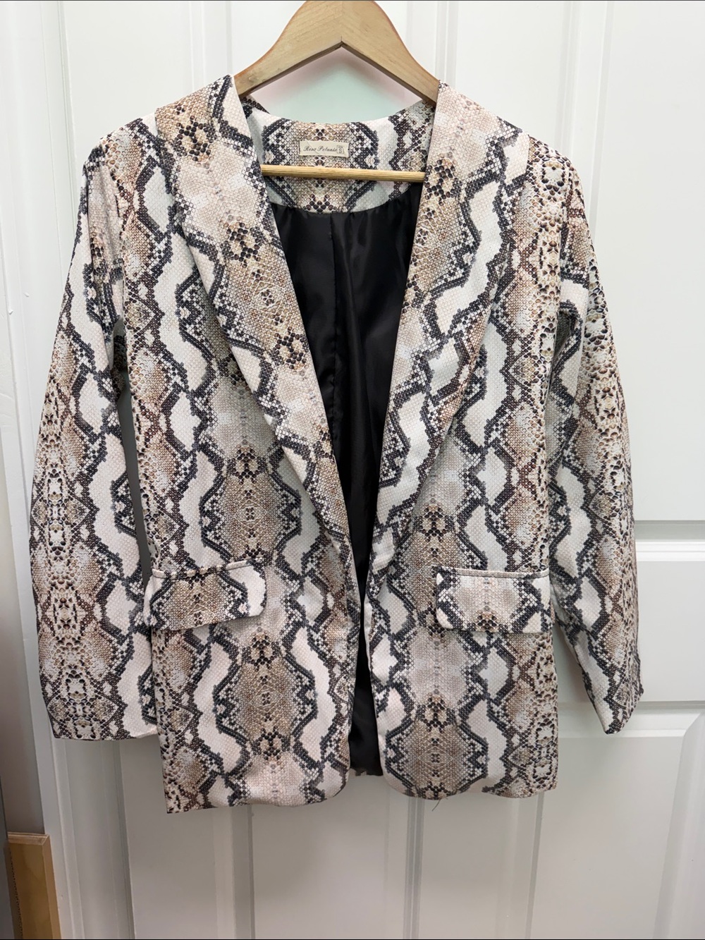 Snake Print Blazer Jacket in Taupe and Black - Unknown Brand